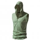 Men Workout Hooded Tank Tops Summer Solid Color Sleeveless Casual T-shirt For Running Fitness Army Green M