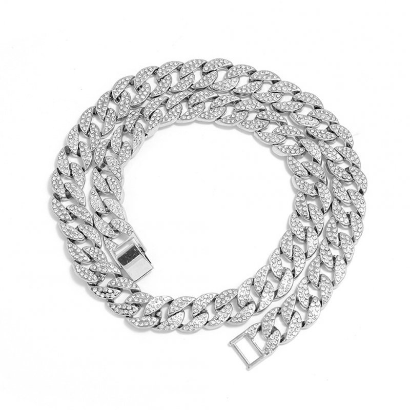 Men's Necklace Hip-hop Style Full-diamond Chain Necklace Bracelet Necklace-Silver 60cm