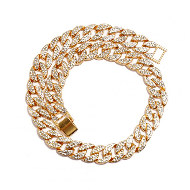 Men's Necklace Hip-hop Style Full-diamond Chain Necklace Bracelet Necklace-gold 46cm