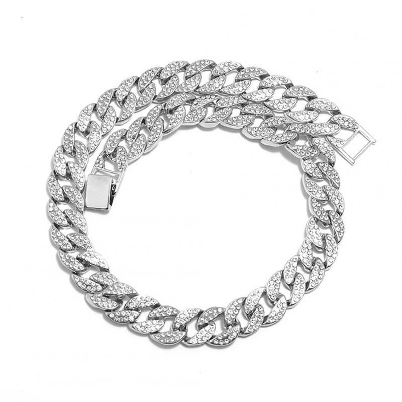 Men's Necklace Hip-hop Style Full-diamond Chain Necklace Bracelet Necklace-silver 46cm