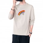 Men's T-shirt Autumn Printing Loose Long-sleeve Bottoming Shirt Apricot_XL