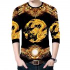 Men's T-shirt Dragon Pattern Round Neck Casual Long-sleeved Shirt Chinese Dragon Long Sleeve#Top_L