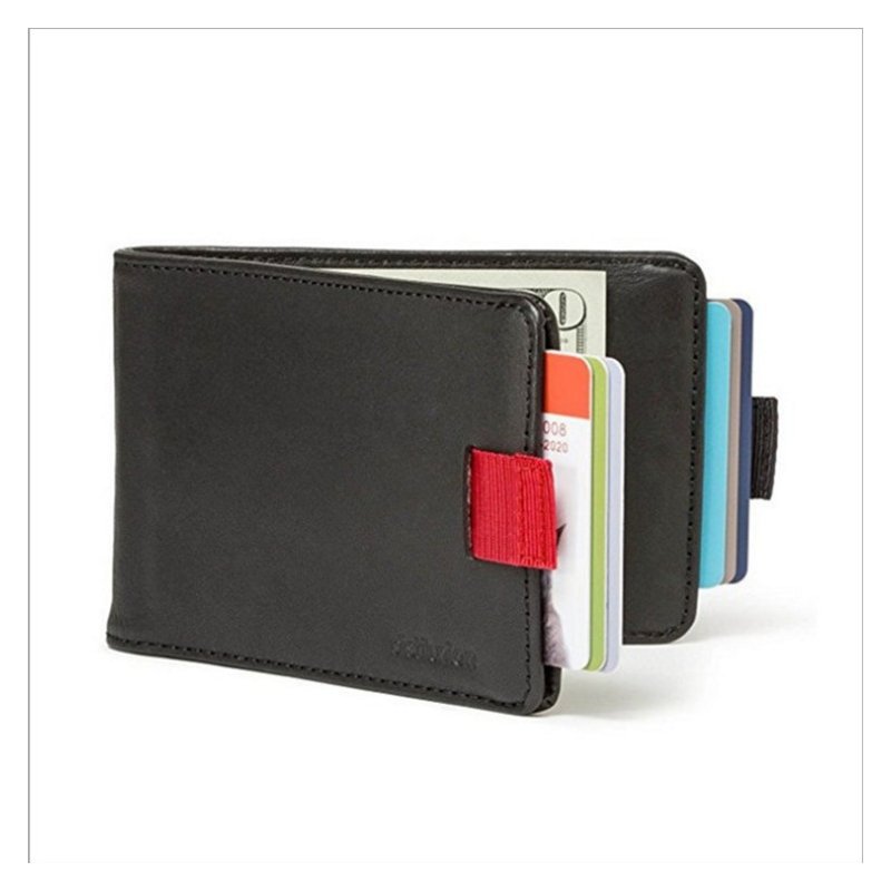 Men's Wallet Leather Pull-out 2 Folding Card Holder Wallet black