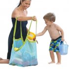 Mesh Beach Tote Bag Extra Large Foldable Storage Bag Lightweight Quick Dry Beach Toys Organizer Handbag blue net green belt large