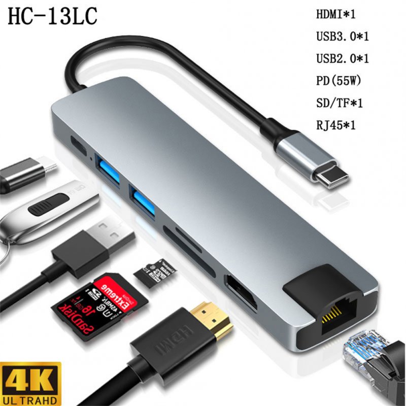 Metal Usb C Hub Adapter 7-in-1 Usb C To Usb 3.0 Hdmi-compatible Dock Compatible For Macbook Pro Gray