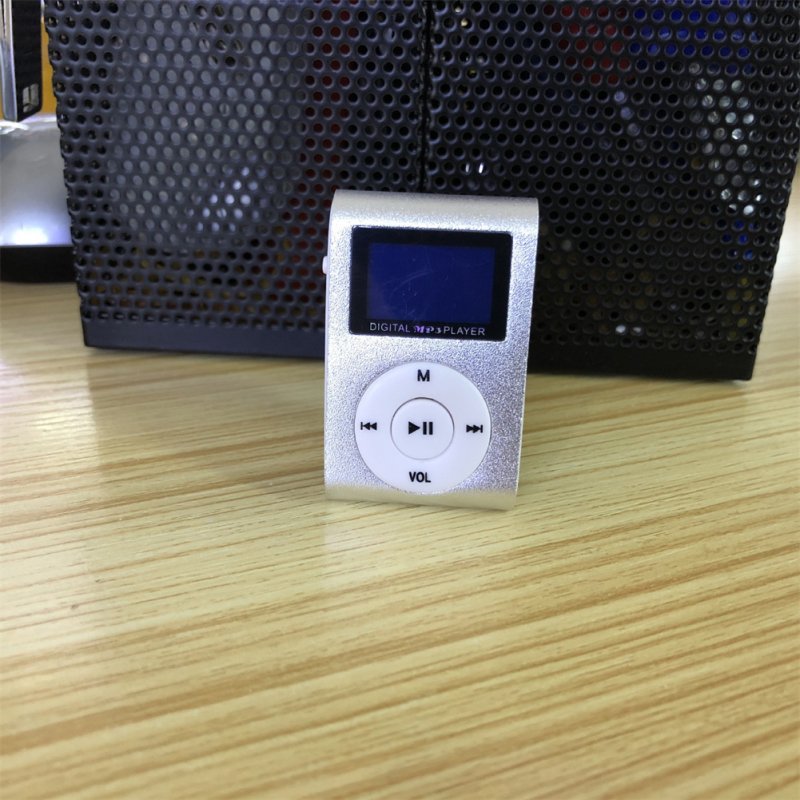 Mini Cube Clip-type Mp3 Player Display Rechargeable Portable Music Speaker with Earphone Usb Cable silver