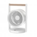 Mini Desk Fan, 90° Rotate Table Fan, Quiet Operation Table Fan With Wooden Handle, LED Night Light, 5 Speeds Strong Air, LED Battery Level Display White