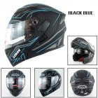 Motorcycle Helmet Unisex Double Lens Uncovered Helmet Off-road Safety Helmet Matte black and blue lines_XXL