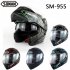 Motorcycle Helmet Unisex Double Lens Uncovered Helmet Off road Safety Helmet Matte black and red lines M