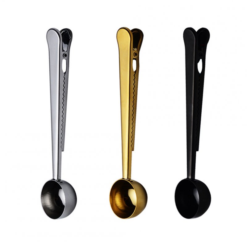 Multifunction Stainless Steel Coffee Spoon Clip for Bag Sealing Golden coffee spoon clip