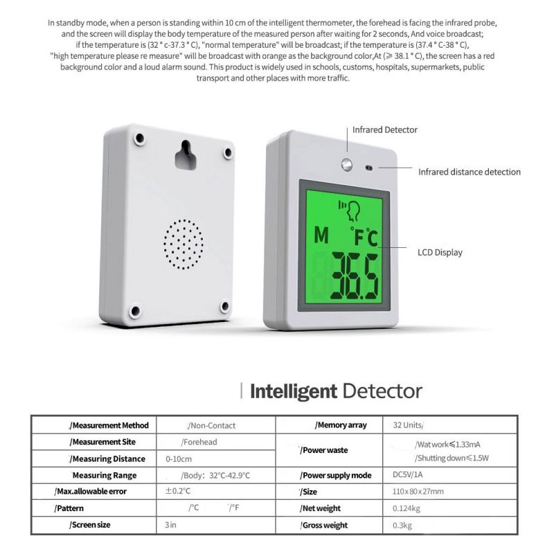 Non-contact High Precision Human Thermometer Infrared Detector English Version white