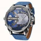 Oulm Men Business Two Time Zone Quartz Stylish Luxury Leather Watch Denim Blue