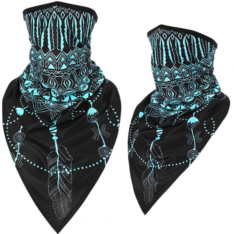 Outdoor Cycling Triangle Scarf Ice Silk Enlarged Face and Neck Sunscreen Mask  Blue phoenix tail_Quick-drying triangle