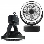 Outdoor Mini Fan with 100lm 30 Leds Light 3 Function USB Rechargeable Black