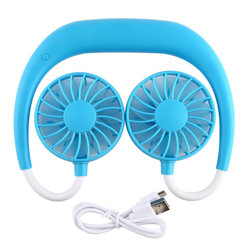 Portable Sports Halter Fan Mini Hanging Neck Fan USB Rechargeable Multi-function Mini fan blue