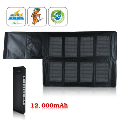 Portable Solar Charger w/ 12000mAh Battery