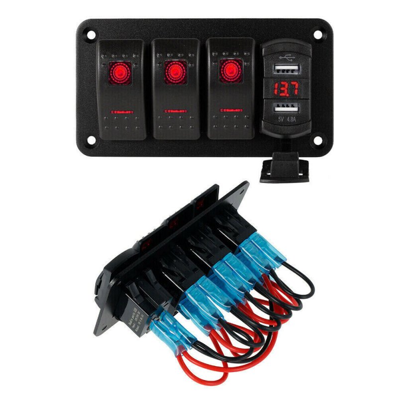 Rocker  Switch  Panel 12v-24v Dual USB + Voltage Digital Display Modification Parts For Car Boat Red light