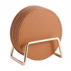 Round Leather Insulation Coaster Home Office Table Mat Placemats With Storage Stand Kitchen Supplies brown