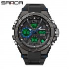 SANDA Men Sports Quartz Wrist Watch Fashion Luxury S Shockproof 50m Waterproof Luminous Alarm Watch black blue