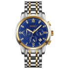SKMEI Business Men Watches Quartz Movement Timing Function Life Waterproof Wear-resistant Analog Display Wristwatch golden shell and blue surface