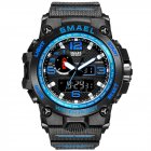 SMAEL Men Sports Watch 50m Waterproof Shockproof Clock Alarm Dual Display Luminous Quartz Wristwatch dark blue