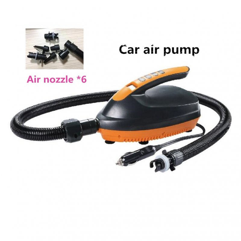 SUP Paddle Direct Current Vehicle Electric Inflatable Booster Pump + 6pcs Air Tap Black with orange
