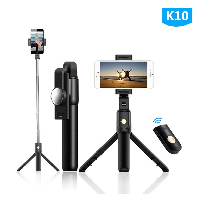 Selfie Stick Tripod Stand Holder Extendable with Bluetooth Remote 360°Rotatable Phone Holder K10 with mirror