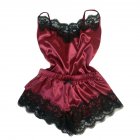 Sexy Lingerie Women Silk Lace Casual Loose Solid Sleeveless Dress Babydoll Nightdress Nightgown Sleepwear Red wine_XL