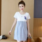 Simple Short Sleeve Stripes Printing Matching Dress for Pregnant Woman Photo Color_M