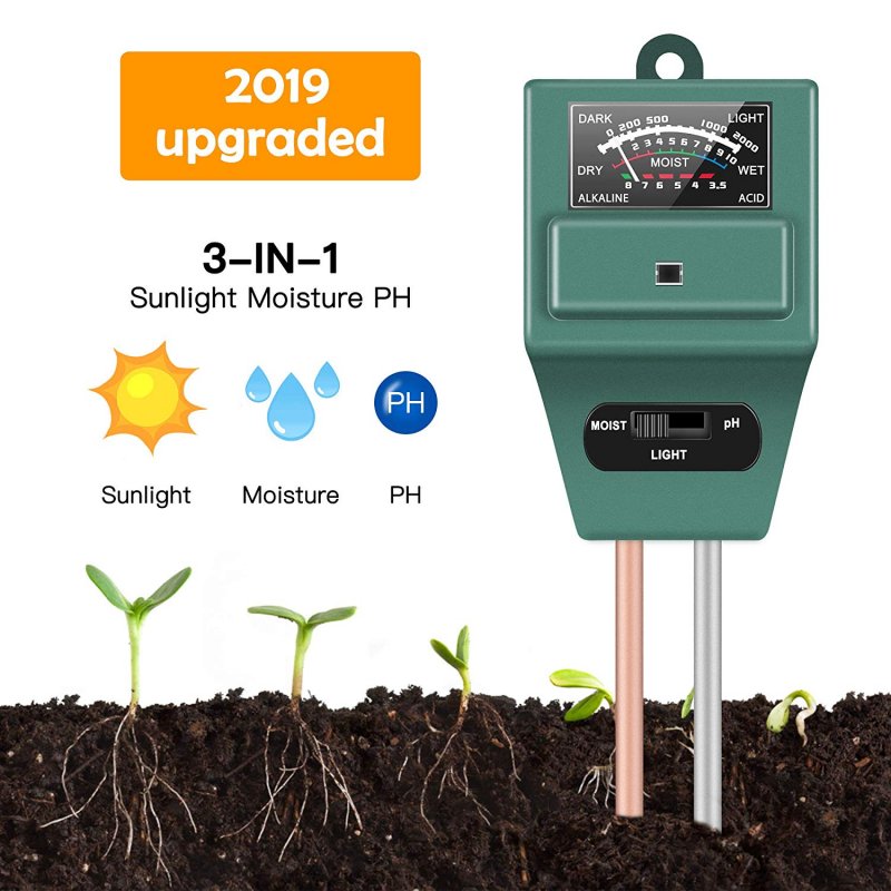 Soil Tester Meter 3-in-1 Test Kit for Moisture Light pH for Home and Garden Lawn Farm Plants Herbs Gardening Tools