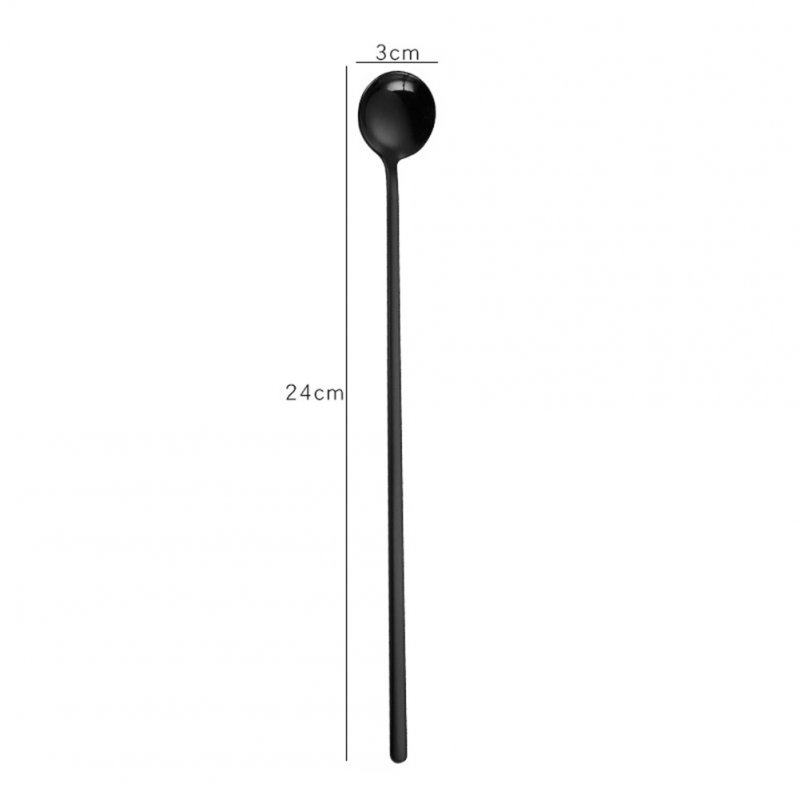 Stainless Steel Stirring Spoon Dig Spoon with Long Handle for Bar Mug Coffee Cup Black (24cm)