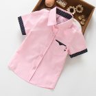 Summer Boys Short Sleeves Shirts Polka Dot Printing Casual Lapel Button Down Cotton Tops Polka Dot Short Sleeve - Pink HEIGHT:130cm