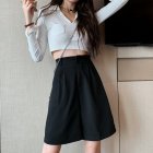 Summer Casual Shorts With Pockets For Women Fashion High Waist Loose Wide-leg Pants black 4XL