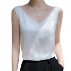 Summer French Camisole V-neck Jacquard Satin Slim Fit Solid Color Tank Top For Women White 3XL