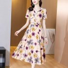 Summer Large Size Chiffon Dress For Women Elegant Floral Printing Casual Dress For Party Travel As shown M