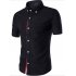 Summer Male Casual Short sleeve Shirt Solid Colour Tops Gift dark blue M