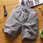 Summer Men Sports Shorts Middle Waist Drawstring Cotton Linen Loose Casual Cropped Pants grey M