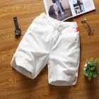 Summer Men Sports Shorts Middle Waist Drawstring Cotton Linen Loose Casual Cropped Pants White XL