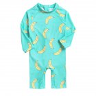 Summer One-piece Swimsuit For Baby Girls Boys Cute Printing Long Sleeves Quick-drying Sunscreen Swimwear green banana M