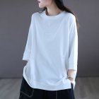 Summer Round Neck T-shirt For Women Fashion Printing Round Neck Pullover Tops Loose Casual Blouse White XL