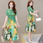 Summer Short Sleeves Dress For Women Casual Large Size Loose Midi Skirt Round Neck Pullover Dress As shown L