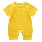 Summer Short Sleeves Jumpsuit For Newborns Simple Solid Color Cotton Jumpsuit For 0-3 Years Old Boys Girls yellow 6-9M 66cm