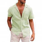 Summer Short Sleeves Shirt For Men Fashion Lapel Cotton Linen Button Cardigan Tops light green XL