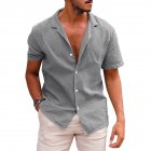 Summer Short Sleeves Shirt For Men Fashion Lapel Cotton Linen Button Cardigan Tops light grey S