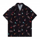 Summer Short Sleeves T-shirt For Men Women Trendy Printing Lapel Cardigan Tops Casual Beach Shirt For Couple ZZ18 black 2XL