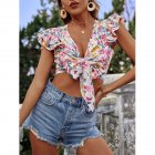 Summer Short Sleeves T-shirt For Women Trendy Floral Printing Bowknot Crop Tops Loose Chiffon Blouse 2111W081 white M