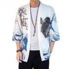 Summer Spring Man Casual Shirts Large Size Pure Color Middle Sleeve Loose Tops  White_M