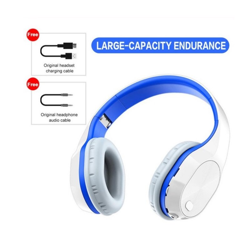 T5 Wireless Headphones Foldable Running Gaming Bluetooth Headset with Microphone White blue_English version