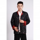 Tang-suit For Men Chinese Traditional Satin Hanfu Tops Long Sleeves Cardigan Single-breasted Performance Jacket red and black XXXL