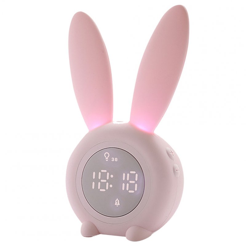 Thermometer Temperature Display Rechargeable Night Light Digital Snoozing Multifunctional Alarm Clock Rabbit Shaped Pink_1W
